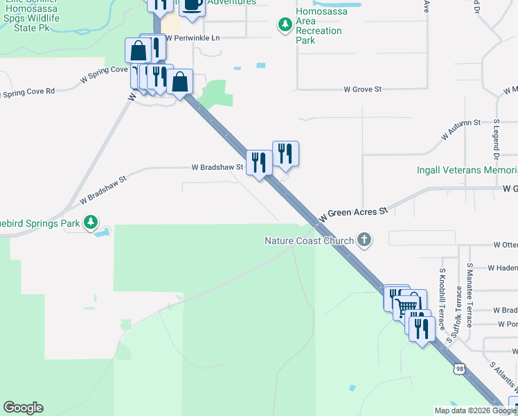 map of restaurants, bars, coffee shops, grocery stores, and more near 4944 South Roebuck Way in Homosassa