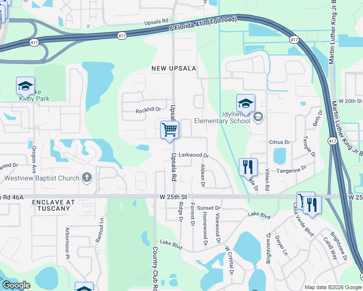 map of restaurants, bars, coffee shops, grocery stores, and more near 315 Upsala Road in Sanford
