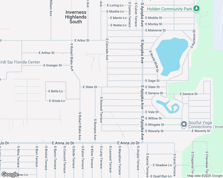map of restaurants, bars, coffee shops, grocery stores, and more near 6001 East Slate Street in Inverness