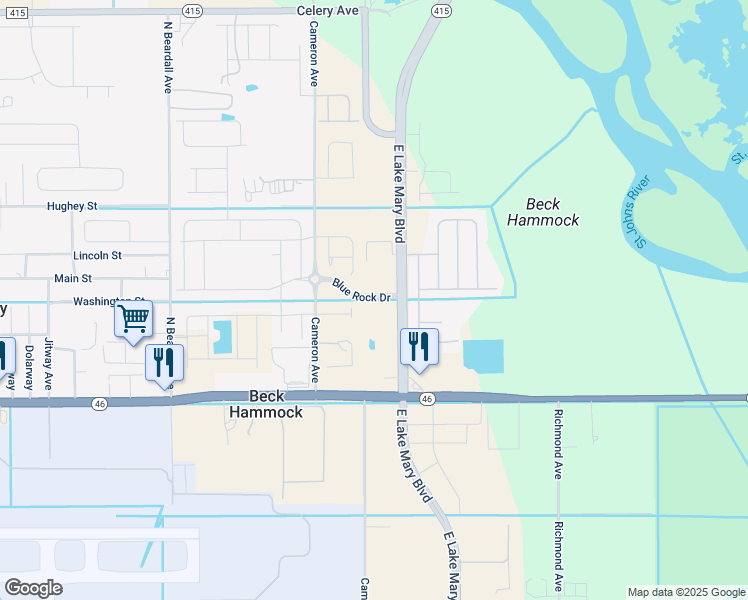 map of restaurants, bars, coffee shops, grocery stores, and more near 4368 Looking Glass Place in Sanford
