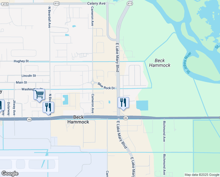map of restaurants, bars, coffee shops, grocery stores, and more near 4368 Looking Glass Place in Sanford