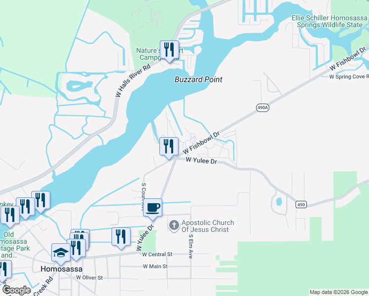 map of restaurants, bars, coffee shops, grocery stores, and more near 4865 South Tromp Loop in Homosassa