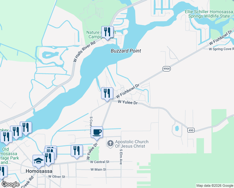map of restaurants, bars, coffee shops, grocery stores, and more near 4865 South Tromp Loop in Homosassa