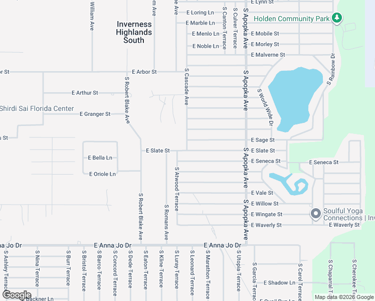 map of restaurants, bars, coffee shops, grocery stores, and more near 6001 East Slate Street in Inverness