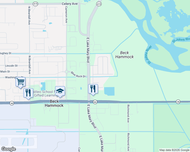 map of restaurants, bars, coffee shops, grocery stores, and more near 3906 Lone Eagle Place in Sanford
