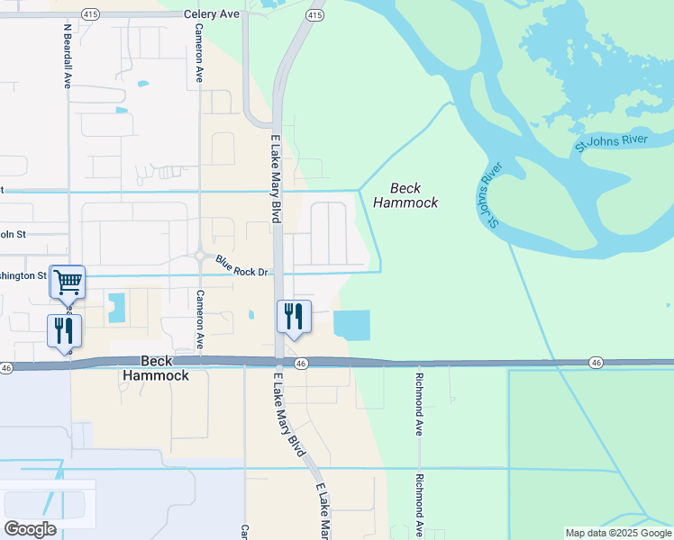 map of restaurants, bars, coffee shops, grocery stores, and more near 3949 Lone Eagle Place in Sanford