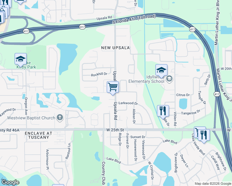 map of restaurants, bars, coffee shops, grocery stores, and more near 315 Upsala Road in Sanford