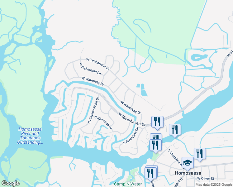 map of restaurants, bars, coffee shops, grocery stores, and more near 11569 West Waterway Drive in Homosassa