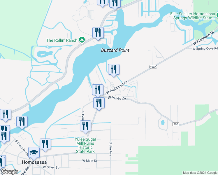 map of restaurants, bars, coffee shops, grocery stores, and more near 4859 South Evertsen Terrace in Homosassa
