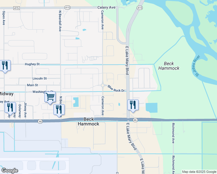 map of restaurants, bars, coffee shops, grocery stores, and more near 4363 Looking Glass Place in Sanford