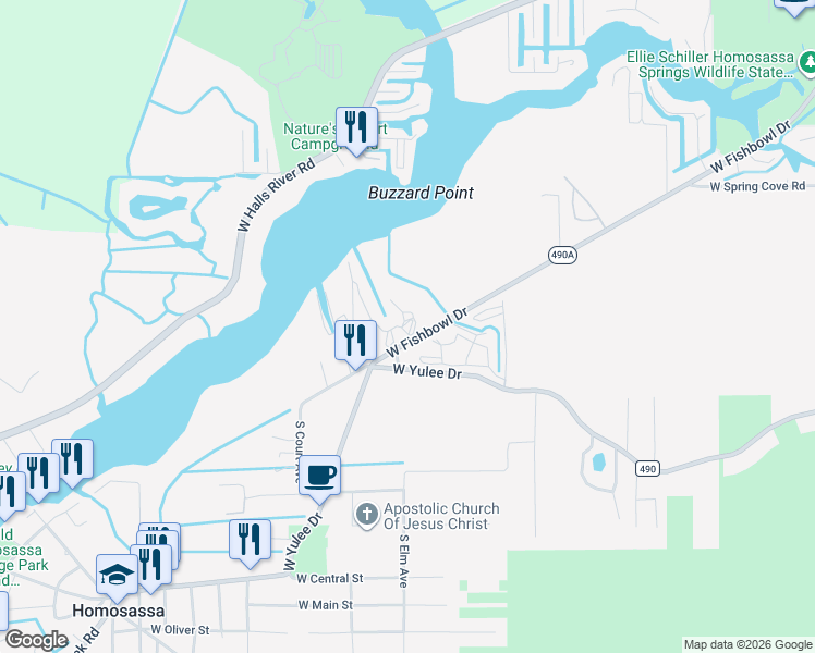 map of restaurants, bars, coffee shops, grocery stores, and more near 4859 South Evertsen Terrace in Homosassa