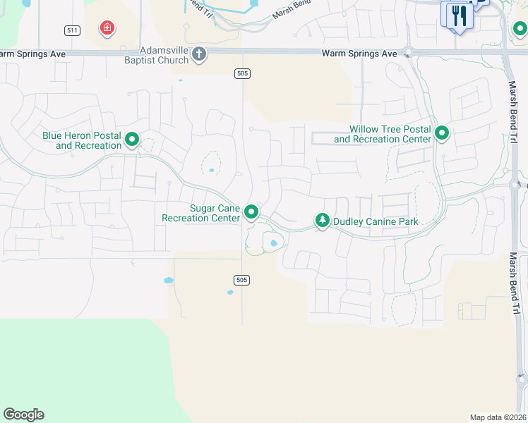 map of restaurants, bars, coffee shops, grocery stores, and more near 5845 Botner Drive in The Villages