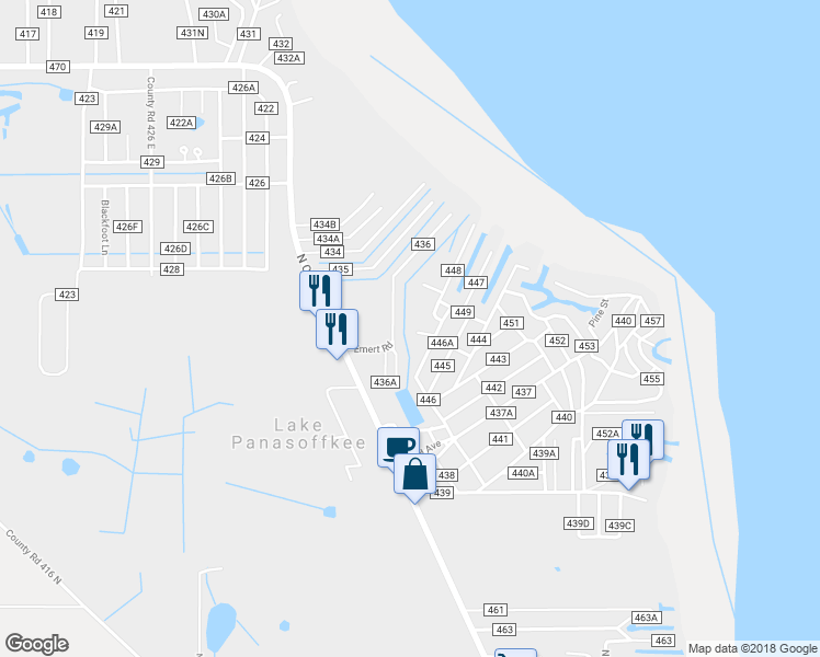 map of restaurants, bars, coffee shops, grocery stores, and more near 1468 Northwest 23rd Place in Lake Panasoffkee