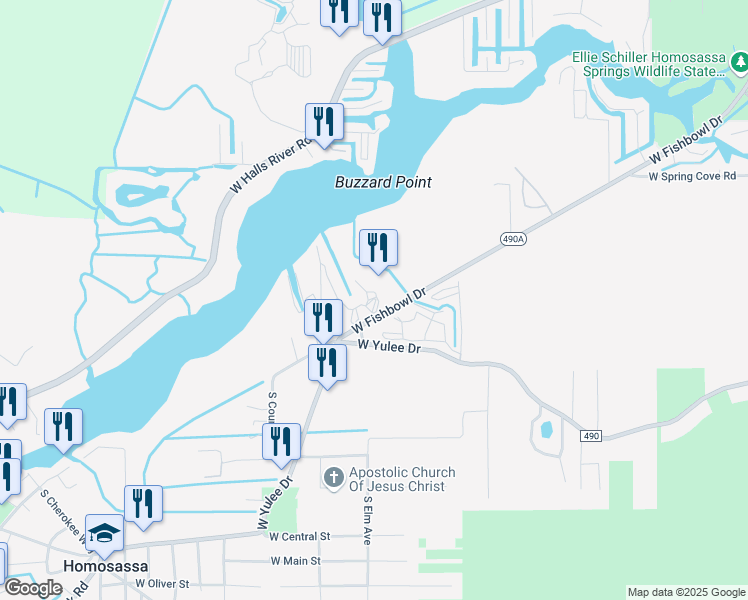 map of restaurants, bars, coffee shops, grocery stores, and more near 4859 South Evertsen Terrace in Homosassa