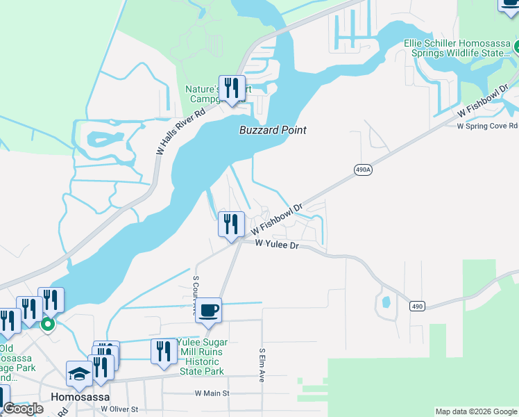 map of restaurants, bars, coffee shops, grocery stores, and more near 4859 South Evertsen Terrace in Homosassa