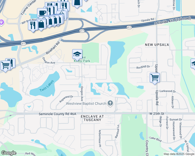 map of restaurants, bars, coffee shops, grocery stores, and more near 1246 Travertine Terrace in Sanford