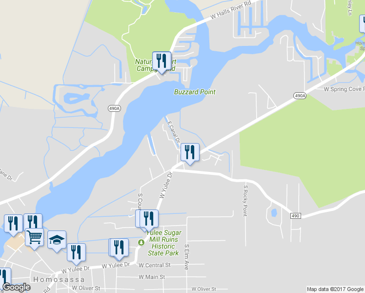 map of restaurants, bars, coffee shops, grocery stores, and more near 4859 South Evertsen Terrace in Homosassa