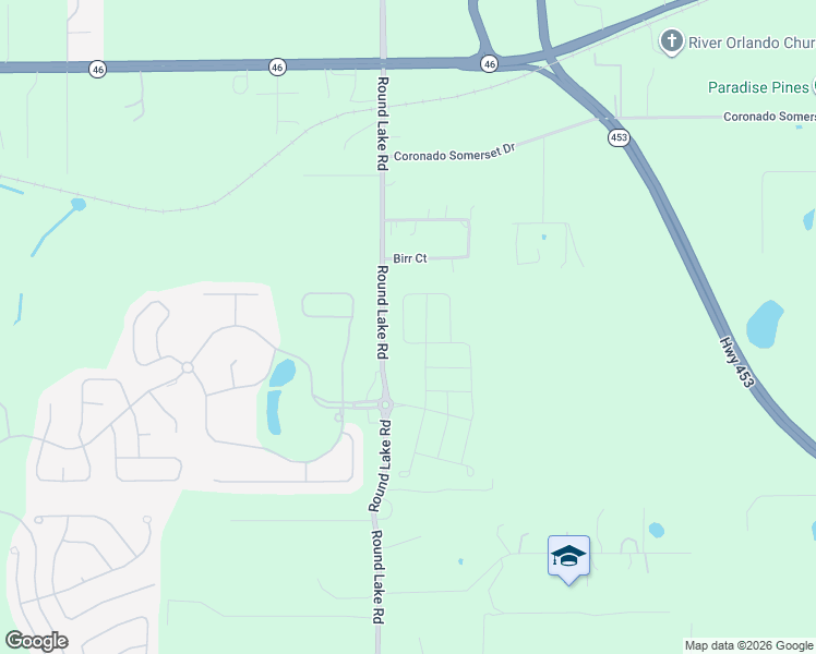 map of restaurants, bars, coffee shops, grocery stores, and more near 30292-30500 Round Lake Road in Mount Dora