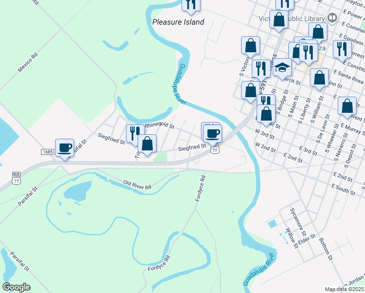 map of restaurants, bars, coffee shops, grocery stores, and more near 804 Siegfried Street in Victoria