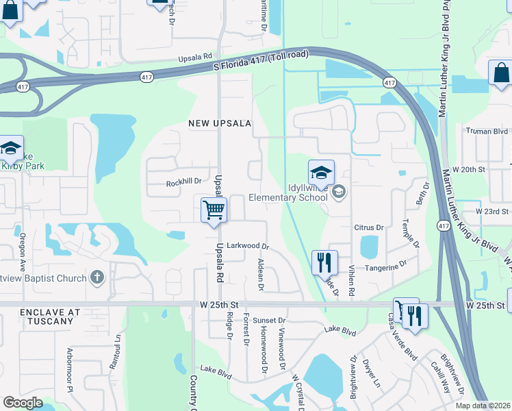 map of restaurants, bars, coffee shops, grocery stores, and more near 139 Crown Colony Way in Sanford