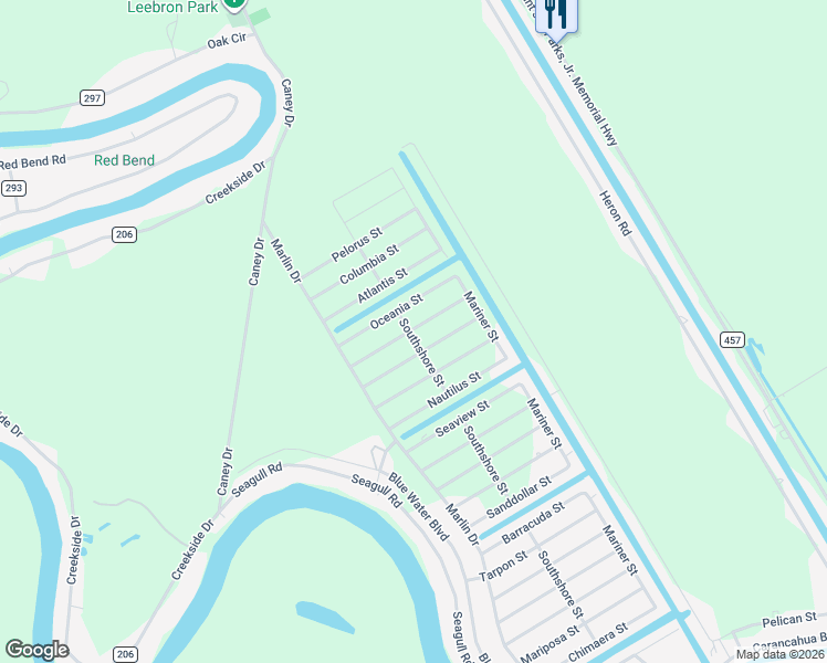 map of restaurants, bars, coffee shops, grocery stores, and more near Poseidon Street in Bay City