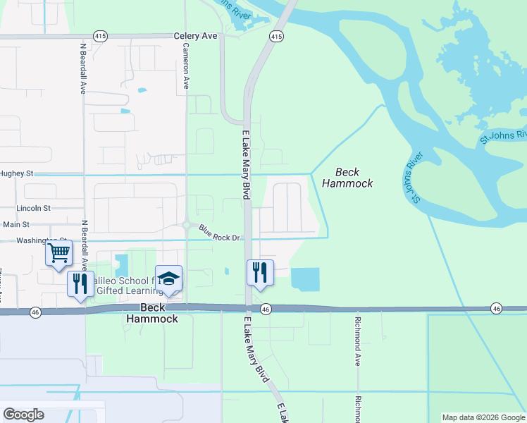 map of restaurants, bars, coffee shops, grocery stores, and more near 2401 Monte Cristo Way in Sanford