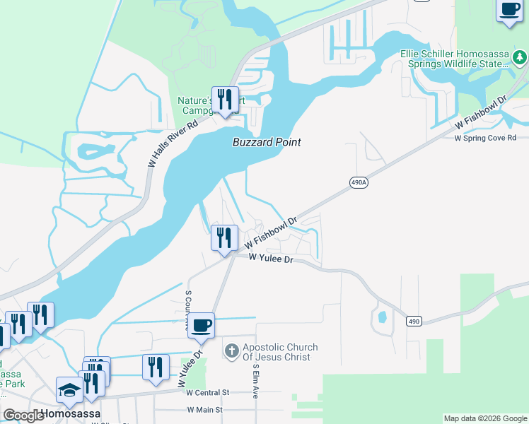 map of restaurants, bars, coffee shops, grocery stores, and more near 10175 West Fishbowl Drive in Homosassa