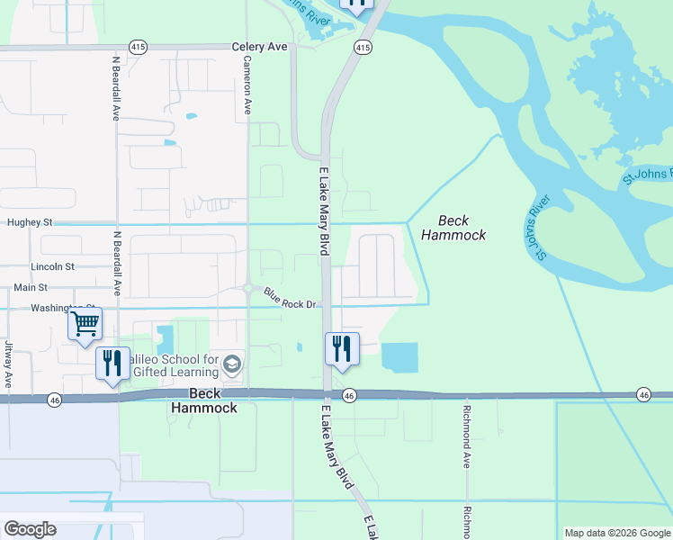 map of restaurants, bars, coffee shops, grocery stores, and more near 2400 East Lake Mary Boulevard in Sanford