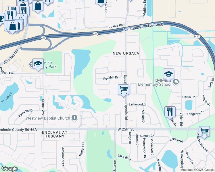 map of restaurants, bars, coffee shops, grocery stores, and more near 120 Brushcreek Drive in Sanford