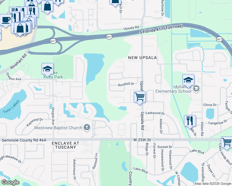 map of restaurants, bars, coffee shops, grocery stores, and more near 120 Brushcreek Drive in Sanford