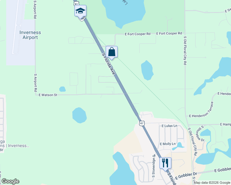 map of restaurants, bars, coffee shops, grocery stores, and more near 4720 South Connors Court in Inverness