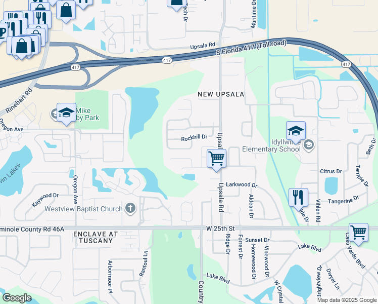 map of restaurants, bars, coffee shops, grocery stores, and more near 120 Brushcreek Drive in Sanford