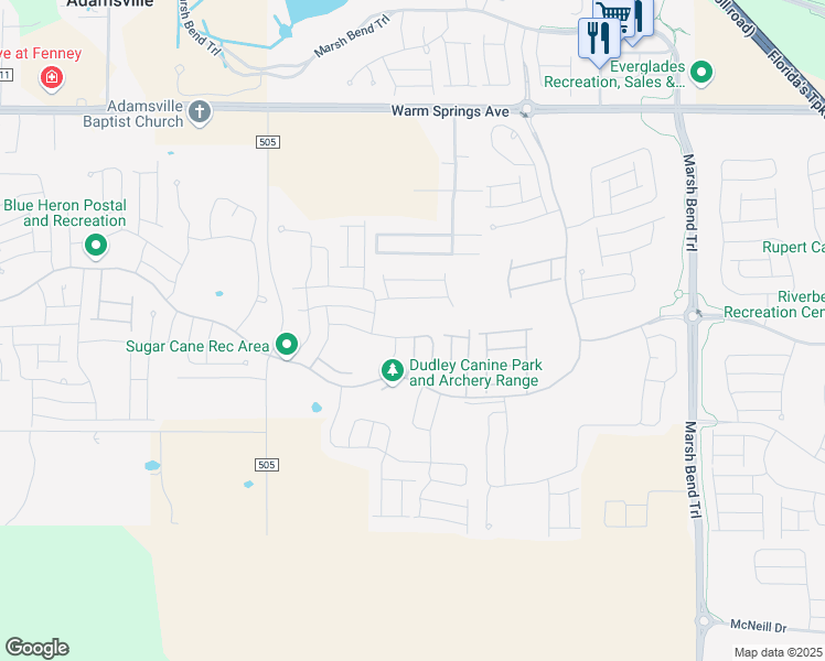 map of restaurants, bars, coffee shops, grocery stores, and more near 2447 Woods Way in The Villages