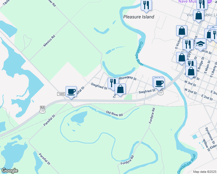 map of restaurants, bars, coffee shops, grocery stores, and more near 1205 Volsung Street in Victoria