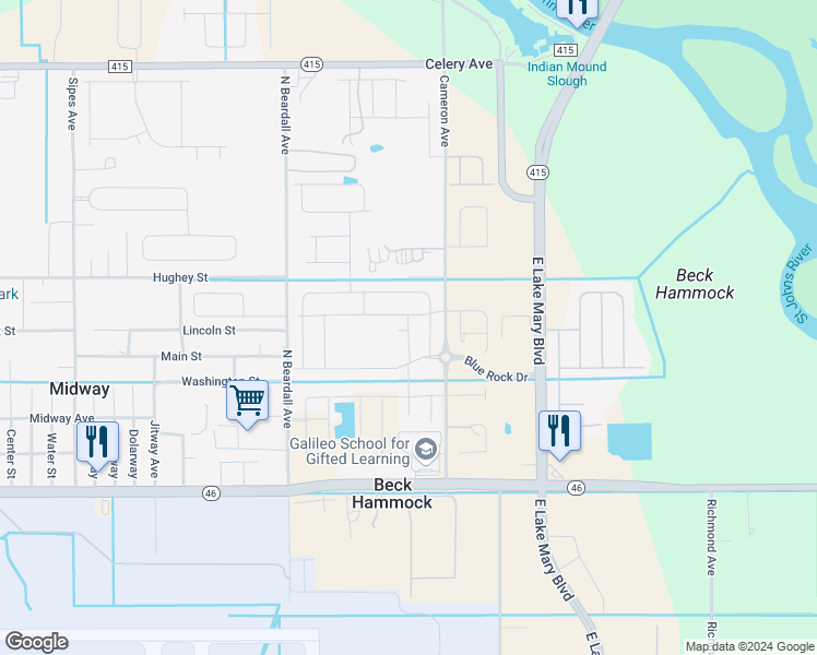 map of restaurants, bars, coffee shops, grocery stores, and more near 2033 Apalachicola Lane in Sanford