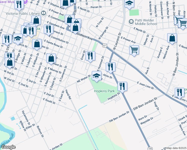 map of restaurants, bars, coffee shops, grocery stores, and more near 1304 Harry Street in Victoria