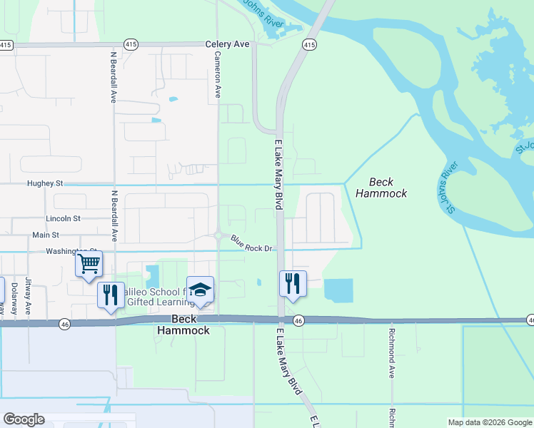 map of restaurants, bars, coffee shops, grocery stores, and more near 2400 East Lake Mary Boulevard in Sanford
