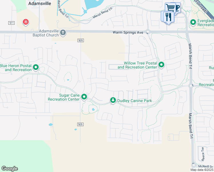 map of restaurants, bars, coffee shops, grocery stores, and more near 2504 Lock Street in The Villages