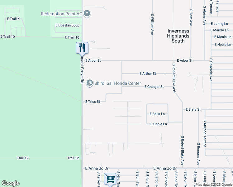 map of restaurants, bars, coffee shops, grocery stores, and more near 4975 East Triss Street in Inverness