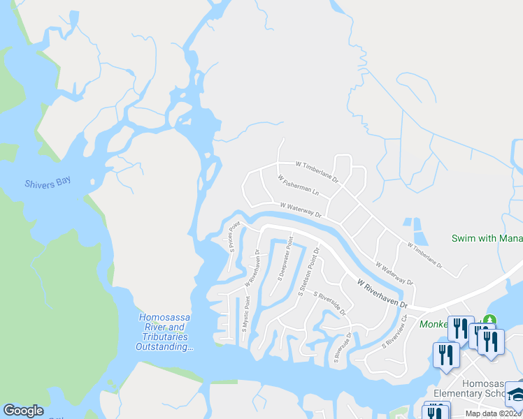 map of restaurants, bars, coffee shops, grocery stores, and more near 11922 West Waterway Drive in Homosassa