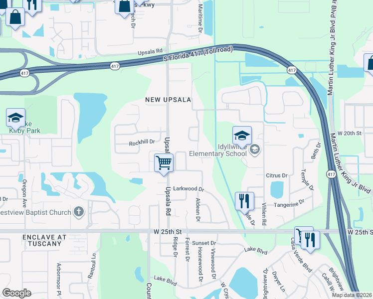 map of restaurants, bars, coffee shops, grocery stores, and more near 111 Maplewood Drive in Sanford