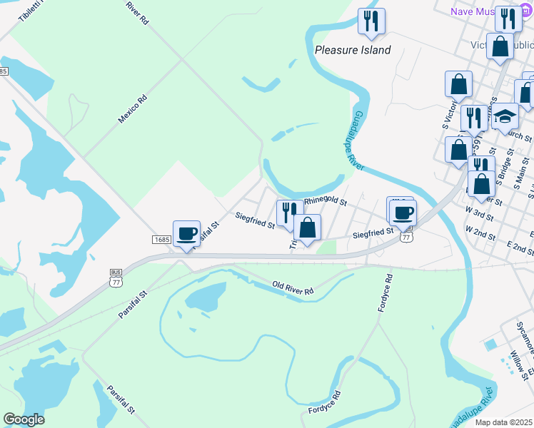 map of restaurants, bars, coffee shops, grocery stores, and more near 1205 Volsung Street in Victoria