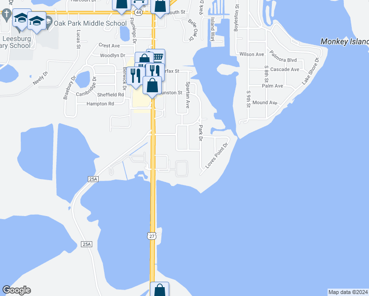 map of restaurants, bars, coffee shops, grocery stores, and more near 1617 Bordeaux Drive in Leesburg
