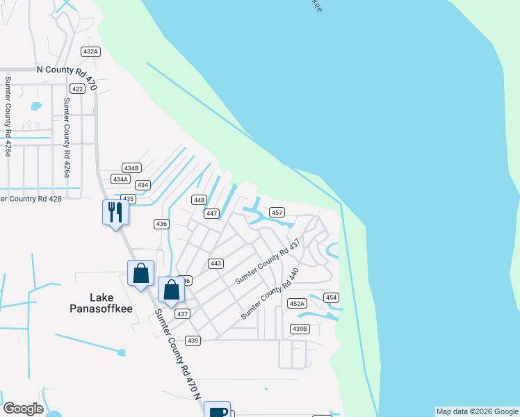 map of restaurants, bars, coffee shops, grocery stores, and more near 1141 County Road 457 in Lake Panasoffkee