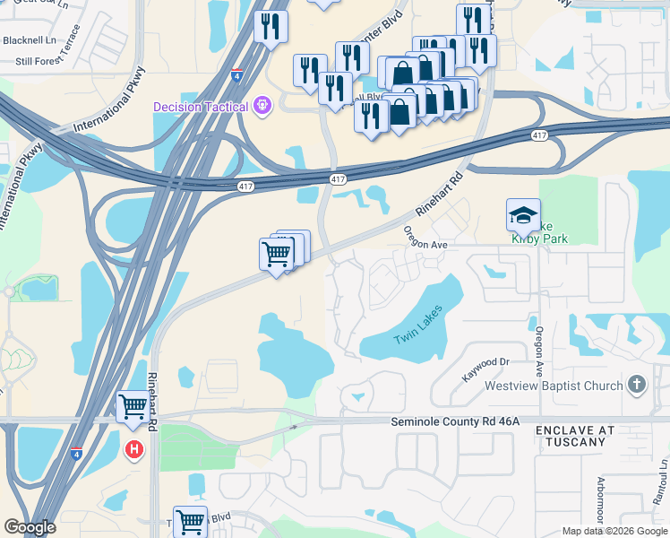 map of restaurants, bars, coffee shops, grocery stores, and more near 1000 Plantation Lakes Cir in Sanford