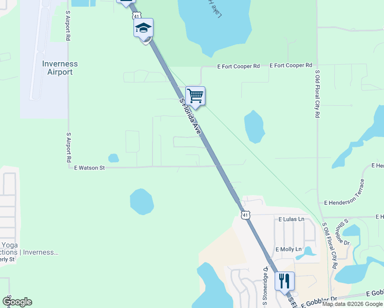 map of restaurants, bars, coffee shops, grocery stores, and more near 4720 South Connors Court in Inverness
