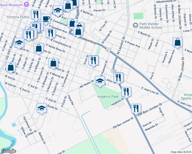 map of restaurants, bars, coffee shops, grocery stores, and more near 1304 Harry Street in Victoria