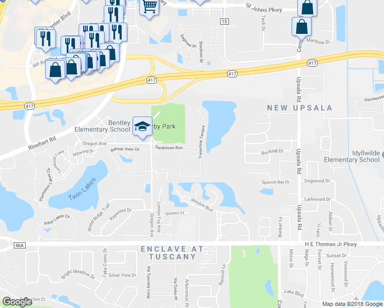map of restaurants, bars, coffee shops, grocery stores, and more near 1026 Coquina Lane in Sanford