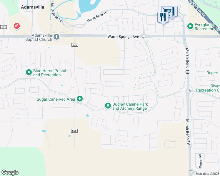 map of restaurants, bars, coffee shops, grocery stores, and more near 2447 Woods Way in The Villages