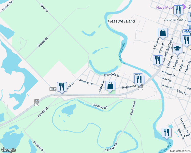 map of restaurants, bars, coffee shops, grocery stores, and more near 1205 Volsung Street in Victoria